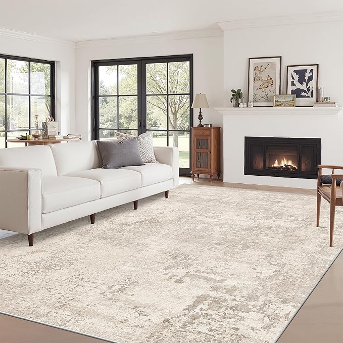 Art&Tuft Washable Rugs 5x7, Abstract Area Rugs for Living Room - Non Slip and Low Pile Soft Thin 5x7 Rug for Bedroom, Dining Room, Kitchen, Office, Beige