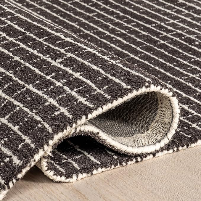 Rugs USA 6x9 Melrose Checked Wool Indoor Area Rug, Contemporary Farmhouse Charcoal/Ivory for Living Room, Bedroom, Office, Entryway, Hallway