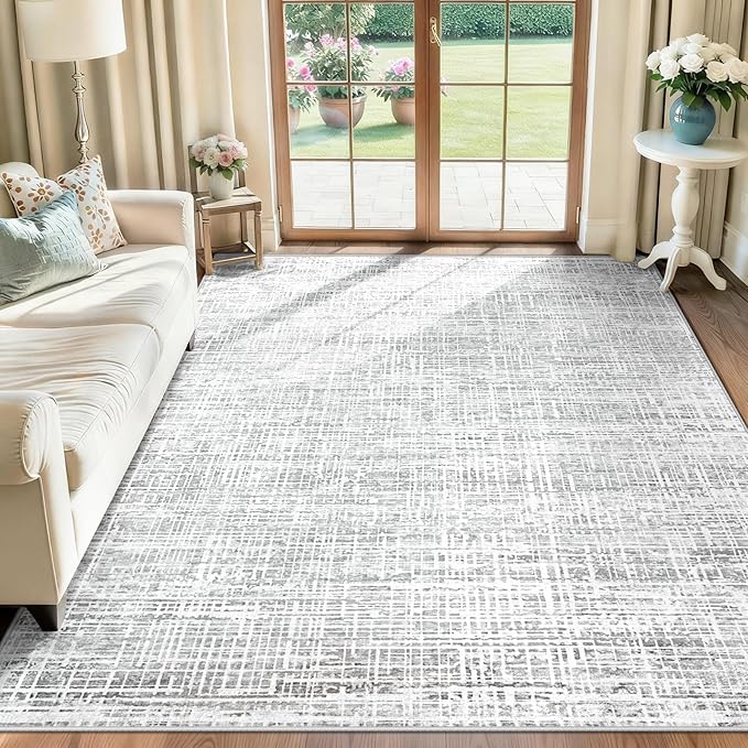 6x9 Area Rugs for Living Room, Washable Large Area Rug Neutral Modern Abstract Bedroom Rug Soft Non Slip Low Pile Stain Resistant Indoor Carpet for Nursery Kids Dining Room Office(Grey, 6'x9')