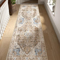 jinchan Kelda Runner Rug 3x8 Washable Rug Soft Hallway Runner Indoor Vintage Print Floor Cover Retro Distressed Lightweight Non-Slip Thin Carpet for Bathroom Kitchen Living Room Bedroom Brick Red