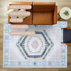 Fame Living Washable Area Rug. Modern Farmhouse. Vintage. Turkish. Bohemian. Distressed. Oriental. Traditional. Rugs for Living Room. Dining. Bedroom. Office. Entryway. Foyer. (856PBl, 2'5" x 13')