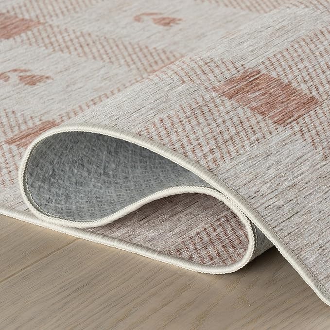 Dash & Albert Zale Peach Machine Washable Rug, 2 X 3 Feet, Oranges/White Plaid Pattern