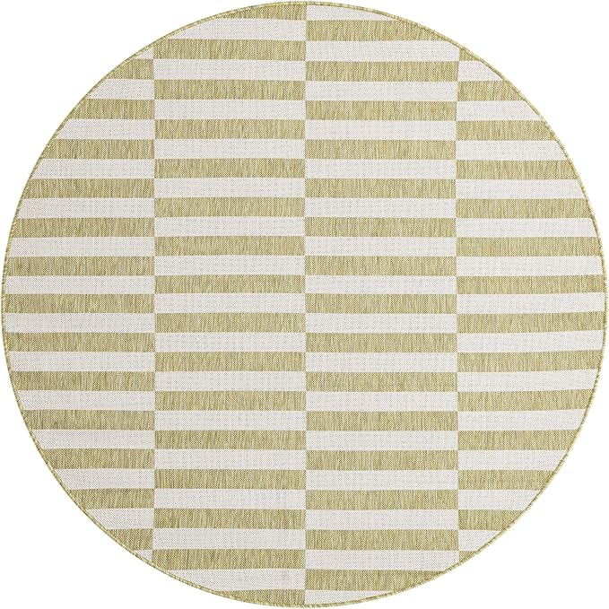 Unique Loom Outdoor Striped Collection Area Rug - Striped (6' 1" Round Green/Ivory)