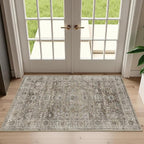 2x3 Entryway Rug Brown Grey Washable Vintage Rugs for Entryway Kitchen Low Pile Non-Slip Door Mat Traditional Distressed Small Throw Carpet for Kitchen Entrance Bathroom Antique/Moss