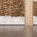 Hauteloom Tilos Moroccan Farmhouse Living Room Bedroom Nursery Shag Area Rug - Shaggy Carpet - Trellis Pattern - High Plush Pile - Cream, Pink, Beige - 7'10" x 10'