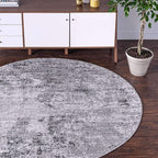 Rugs.com Leipzig Collection Round Rug – 3 Ft Round Grey Low-Pile Rug Perfect for Kitchens, Dining Rooms