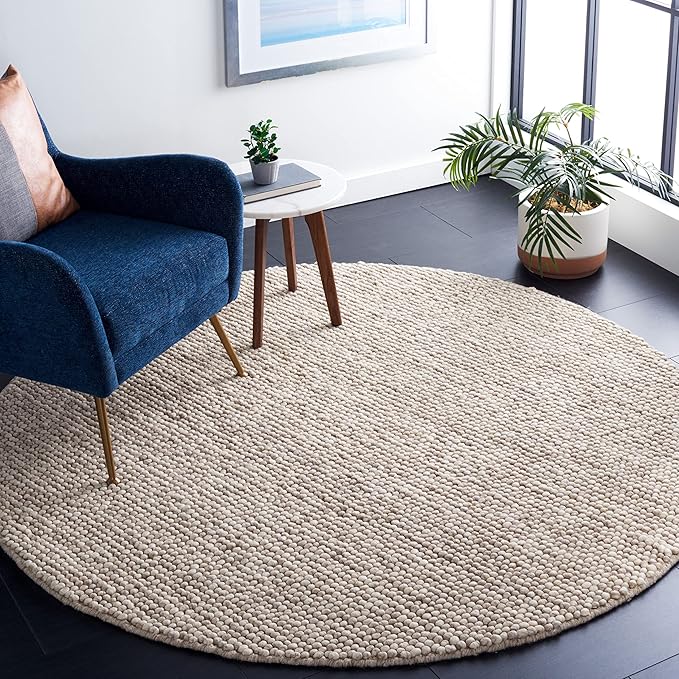 SAFAVIEH Natura Collection Area Rug - 8' Round, Beige, Handmade Wool Blend, Textured Design, Ideal for Living Room, Bedroom, Dining Space (NAT620B)