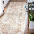 jinchan Runner Rug 2x6 Hallway Rug Kitchen Washable Runner Vintage Mat Retro Print Lightweight Non-Slip Accent Floor Cover Distressed Thin Carpet for Entryway Bathroom Bedroom Laundry Room Brick Red