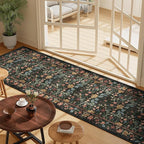DUKINO 2.6x8 Runner Rug for Hallway, Washable Vintage Floral Kitchen Rug with Non Slip Backing, Soft Low Pile Throw Carpet Runner for Kitchen, Laundry, Hallway, Bathroom, Black