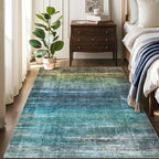 Kokia Abstract Washable Area Rug Living Room Washable 4x6 Non-Slip Stain Resistant Bohemian Rug Soft Indoor Vibrant Blue Carpet for Bedroom Room Decor, Oslo Teal