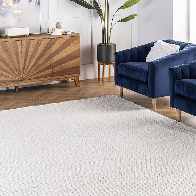 Nuloom Penelope Off-White/Ivory, 8' Round, Hand-Braided, Wool & Cotton, Soft and Textured, High Traffic, Stain Resistant, Easy Clean, Durable Area Rug for Bedroom, Living Room, Dining, Entryway