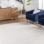 Nuloom Penelope Off-White/Ivory, 8' Round, Hand-Braided, Wool & Cotton, Soft and Textured, High Traffic, Stain Resistant, Easy Clean, Durable Area Rug for Bedroom, Living Room, Dining, Entryway