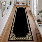 Greek Key Runner Rugs, 3.3x7ft, Vintage Traditional Tribal Black and Gold Color Stain Resistant Long Rug Runners, Entryways Non Slip Washable Sturdy Room Decor Mat for Kitchen Bedroom