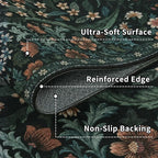 9x12 Black Vintage Floral Area Rug,Washable Large Boho Living Room Rugs,Botanical Print Non-Slip Stain Resistant Lightweight Carpet for Bedroom Dining Room Nursery