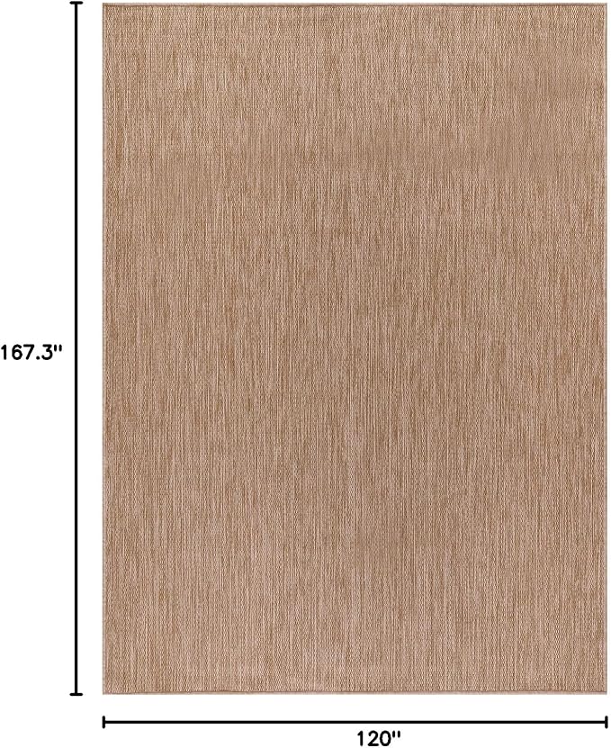 Beverly Rug Indoor Outdoor Rug 10x14, Washable Outside Carpet for Patio, Deck, Porch, Solid Modern Area Rug, Water Resistant, Jute Beige
