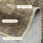 Vintage Area Rug 6x9 Washable Brown Living Room Carpet Large Indoor Non Slip Bedroom Low Pile Kitchen Distressed Retro Accent Throw Rug for Dining Room