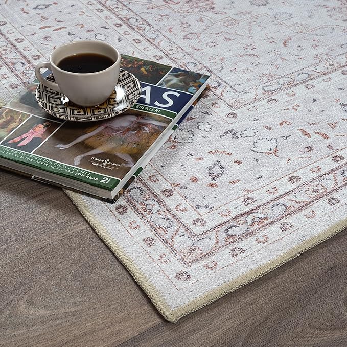 Fame Rugs Turkish Rug. Washable Vintage Oriental Antique Inspired Traditional Doormat Small Modern Area Rugs Luxury Entryway Entry Bedroom Bathroom Kitchen (411CC, 2'5 x 5')