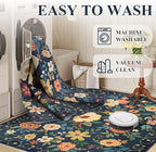 DUKINO 8x10 Area Rug, Floral Rugs for Living Room, Lightweight Non Slip Washable Rug, Indoor Low Pile & Non-Shedding Boho Design Rugs for Bedroom, Living Room, Dining Room, Dark Blue