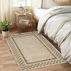 Small Area Rug 2x3 Modern Checkered Entry Rug Solid Color Scalloped Kitchen Rugs Washable Bedroom Doormat Non Slip Stain Resistant Bordered Throw Carpet for Living Room Nursery Laundry, Taupe