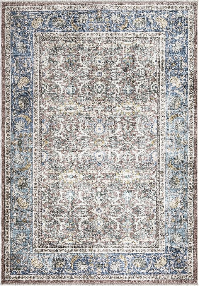 Bloom Rugs Caria Washable Non-Slip 9x12 Rug - Blue/Red Brown Traditional Area Rug for Living Room, Bedroom, Dining Room, and Kitchen - Exact Size: 9' x 12'