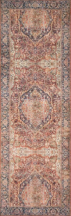 Loloi Layla Collection LAY-08 Red/Navy 2'-6" x 7'-6" .13" Thick Runner Rug, Soft, Durable, Vintage Inspired, Distressed, Low Pile, Non-Shedding, Easy Clean, Printed, Living Room Rug