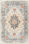 Area Rugs 3'x12' Washable Non-Slip, Floral Vintage Distress Print Pattern Medallion Carpet for Living Room Bedroom Dining Room, Beige Navy Blue Orange Colorful