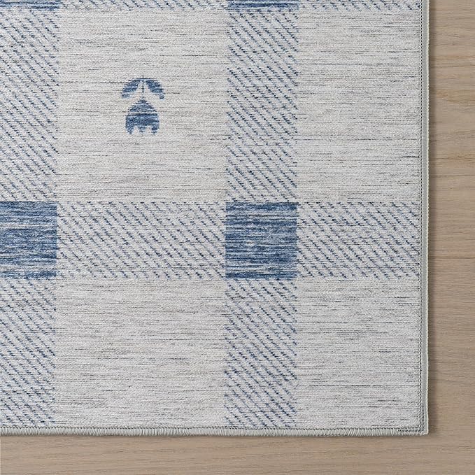 Dash & Albert Valen Plaid Blue Machine Washable Rug, 3 X 5 Feet, Blue/White Plaid Pattern