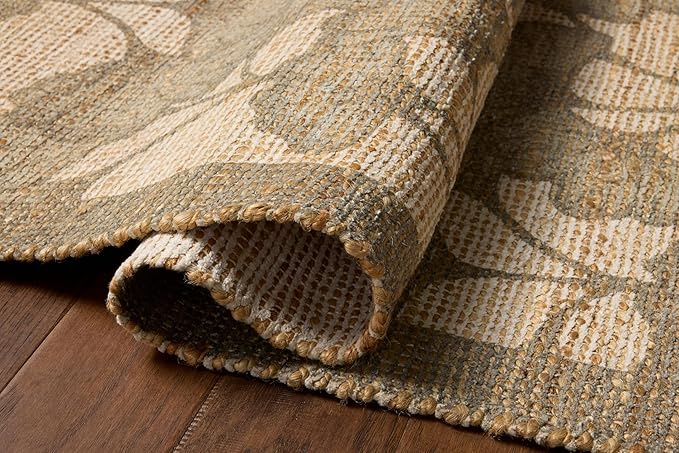 Loloi Chris Loves Julia Rue Collection RUE-02 Olive/Sage 8'-6" x 11'-6" Area Rug Jute Neutral Floral Living Room Bedroom Rug
