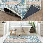 Fame Living Green Oushak Runner Rug, Modern Runners, Vintage, Turkish, Eclectic, Floral, Pastel, Washable, Long Runner Rugs for Hallway, Kitchen, Living Room, Bedroom, Kitchen, Bathroom, 2'5"x13'