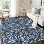 KUTA Area Rug 5x7 Navy Blue, Washable Boho Large Living Room Moroccan Rugs Non-Slip, Ultra Soft Geometric Traditional Farmhouse Carpet for Dining Room Bedroom Dorm Office Home Décor