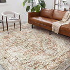 Washable Area Rug 9'x12' Retro Boho Design Non-Shedding Easy Care Ideal for High Traffic Areas in Living Room Bedroom Office Coffee Table Kitchen Large Carpet