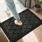 COSY HOMEER Non-Slip Door Mat 24"x36", Entryway Rugs Low Profile Absorbent Dirt Trapper Doormat for Front Entrance, Washable Polypropylene Entry Mat (Black)