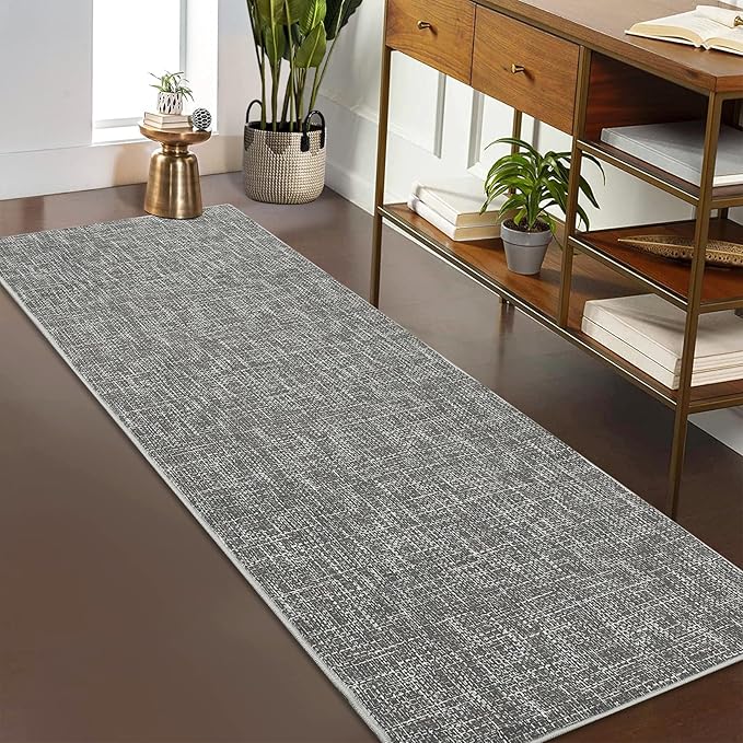 RUGSREAL 2x6 Runner Rug Washable Kitchen Runner Rug Modern Abstract Runner Mat for Hallway Contemporary Solid Rug Non-Slip Foldable Aesthetic Accent Floor Carpet for Living Room Bedroom, Grey