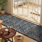 DOKINO 2x10 Runner Rug for Hallway, Vintage Washable Long Kitchen Rug with Low Pile Design, Floral Non Slip Soft Carpet Runner for Hallway, Kitchen, Bathroom, Bedroom, Dark Blue
