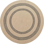 DEXI Round Jute Rug Natural Fiber 5x5, Braided Woven Area Rugs No Shed, Soft Neutral Rustic Carpet Mat for Indoor Outdoor Patio Dining Living Room Bedroom Farmhouse, 5ft, Beige/Black