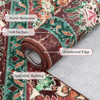 U'Artlines Boho Vintage Area Rug 3x5 Machine Washable Low Pile Ultra-Thin Soft Floor Carpet Non Slip Non Shedding Accent Rug for Living Room Bedroom Entryway Dining Room Office Rust＆Teal