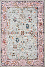 GLN Rugs Traditional Collection - Machine Washable Area Rug, Traditional Washable, Non Slip, Low Pile Chenille Rug, Living Room, Bedroom, Kitchen Rug (8' x 10' Pink/Blue/Multicolor)