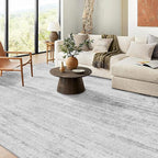 MUJOO 9x12 Area Rug,Washable Rugs for Living Room Bedroom Dining Room,Modern Abstract Large Non Slip Throw Carpet Indoor,Low Pile Accent Neutral Grey