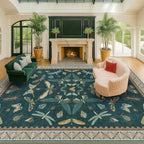 Teal Green Living Room Rugs - 10x14 Large Area Rug for Dining Room, Big Bedroom, Playroom Kids, Foldable Insect Décor