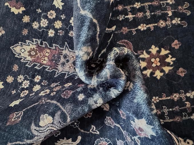 GLN Rugs Traditional Collection - Machine Washable Area Rug, Traditional Washable, Non Slip, Low Pile Chenille Rug, Living Room, Bedroom, Kitchen Rug (4' x 6' Black)