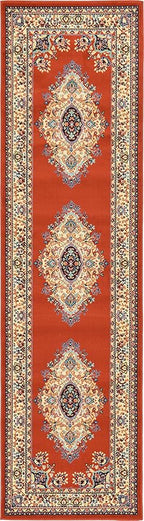 Unique Loom Reza Collection Traditional Persian Style Area Rug, Runner 2' 7" x 10' 0", Terracotta/Ivory