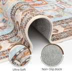 Washable Entryway Rug 3x5 | Non Slip Rug Runners for Hallways, Entryways, Kitchens, Bathrooms, Bedrooms | Ultra-Soft Flannel Carpet Kitchen Rug with Rubber Backing (Light Teal/Rust, 3x5)