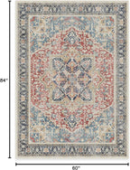 RUGGABLE Washable Vintage Area Rug – Kamran Cayenne Red 5x7, Stain-Resistant, Non-Slip – Medium Machine Washable Rugs for Living Room, Bedroom, Hallway, Entryway & Office–with Cushioned Pad