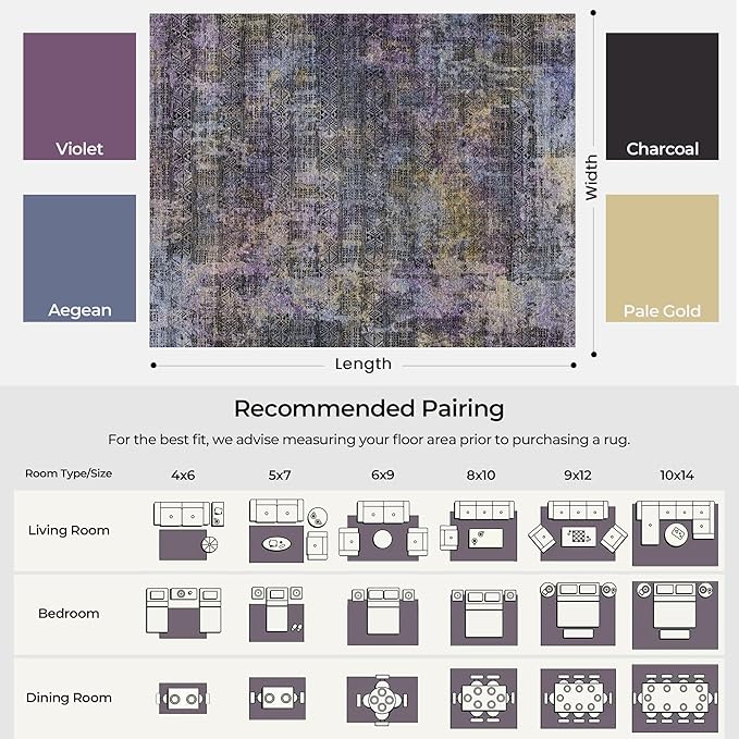 Kokia Abstract Area Rugs Washable Indoor 6x9 Rug Boho Distressed Retro Low Pile Non-Slip Non-Shedding Black Gray Carpet Bedroom Living Room Dining Room, Oslo Nebula
