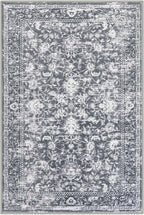 KILOCOCO Area Rug 4x6 Entryway Rug Washable Printed Vintage Floral Rubber Backed Non Slip Indoor Kitchen Rugs for Laundry Room Playroom Bedroom Living Room Moroccan Area Rugs, Grey