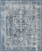 RUGGABLE Washable Area Rug – Kamran Admiral Blue 8x10, Stain-Resistant, Non-Slip – Large Machine Washable Rugs for Living Room, Bedroom, Hallway, Entryway & Office–with Cushioned Pad