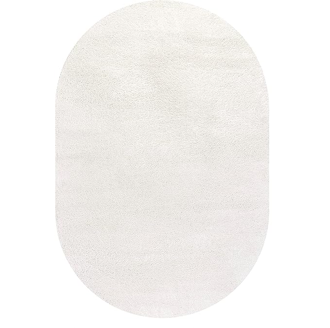 JONATHAN Y Haze Solid Low-Pile Cream 4x6 Oval Indoor Area Rug, Coastal,Bohemian,Minimalist,Classic, Easy-Cleaning for Living Room,Bedroom,Kitchen,Pet Friendly,Non-Shedding (SEU100T-4OV)