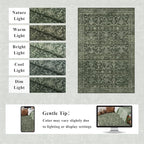 Washable Area Rug 6x9 Green Rugs for Living Room, Vintage Boho Large Rug for Bedroom Dining Room Office, Distressed Floral Print Carpet for Under Table, Soft Non Slip Low Pile Throw Carpet Indoor Mat