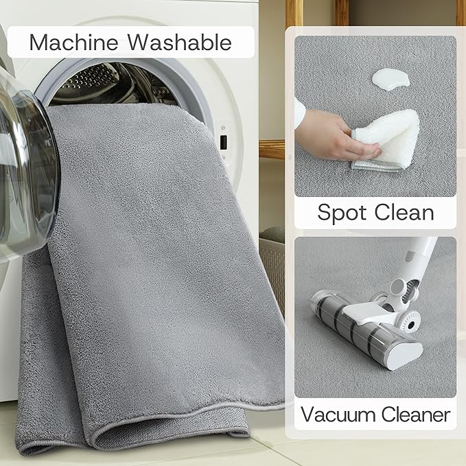 Solid Washable Area Rug - 3x5 Medium Pile Faux Cashmere Carpet for Living Room Bedroom, Grey