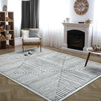 Bloom Rugs Washable Non-Slip 9' x 12' Rug - Black/Ivory Striped Area Rug for Living Room, Bedroom, Dining Room, and Kitchen - Exact Size: 9' x 12'